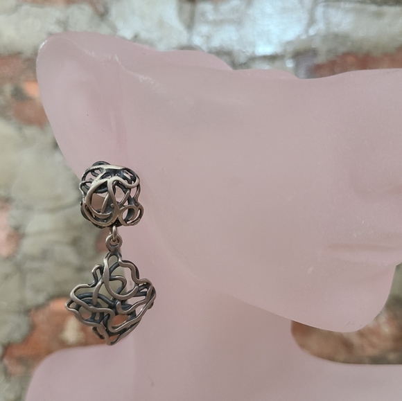 Two Tone Brushed Sterling Silver Dangle Earrings - Picture 6 of 6